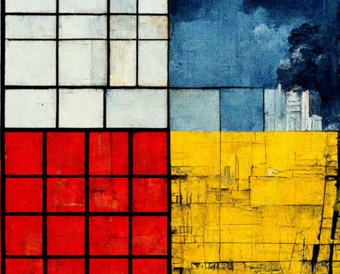 "A parent's fear of climate change in the style of Mondrian" skabt af Midjourney AI